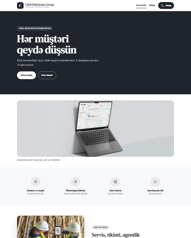 CRM sistemi · Studiya sayt dizaynının ekran görüntüsü