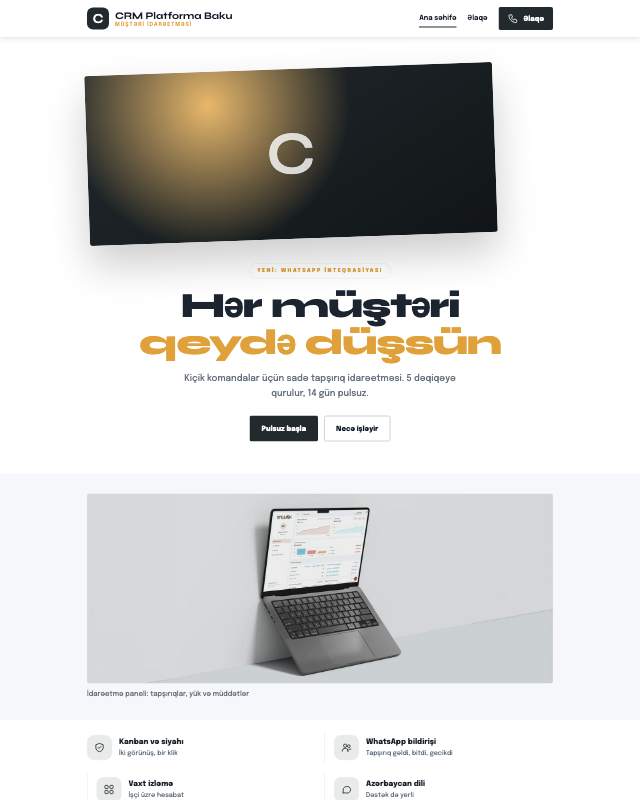CRM sistemi · Kart veb sayt şablonunun ekran görüntüsü