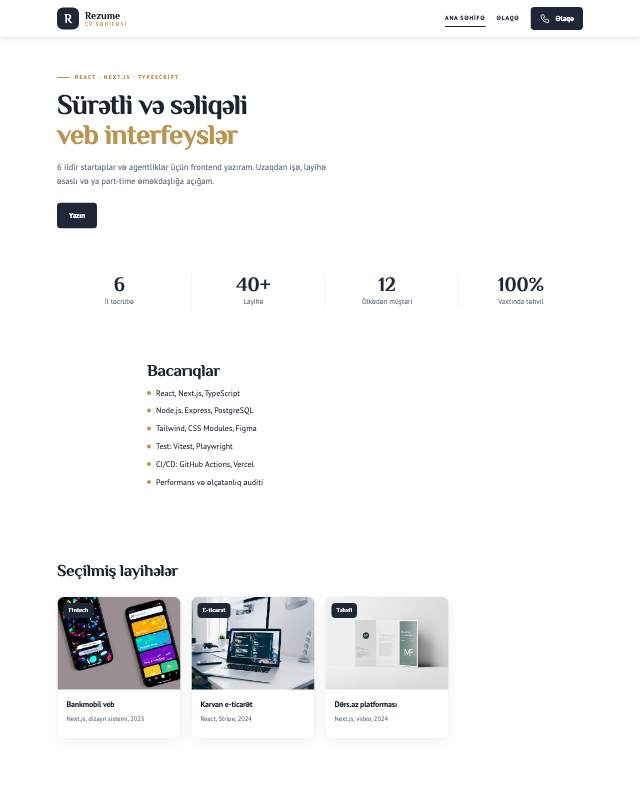 Şəxsi CV · Klassik veb sayt şablonunun ekran görüntüsü
