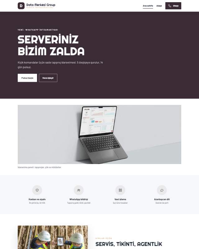 Data mərkəzi · Zərif sayt dizaynının ekran görüntüsü