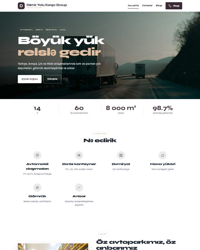 Dəmir yolu daşımaları · Zərif veb sayt şablonunun ekran görüntüsü