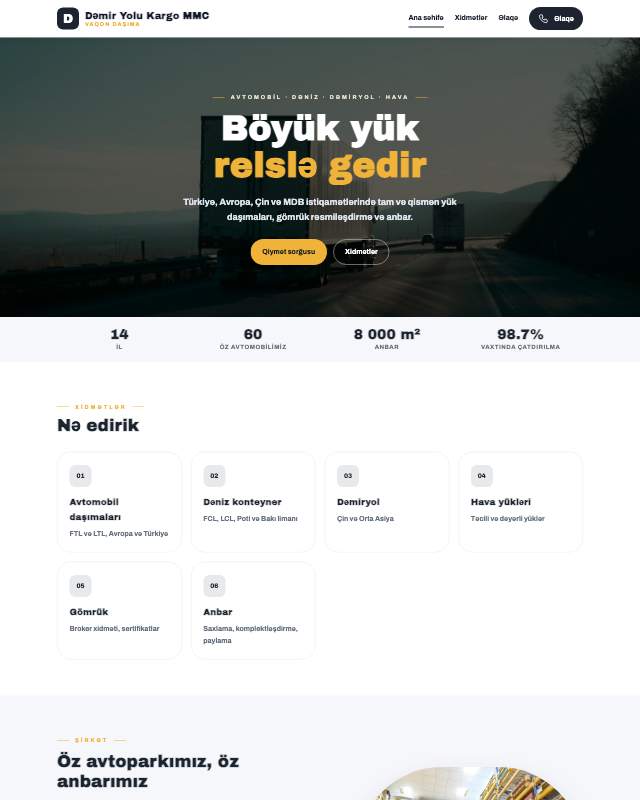 Dəmir yolu daşımaları · Canlı veb sayt şablonunun ekran görüntüsü