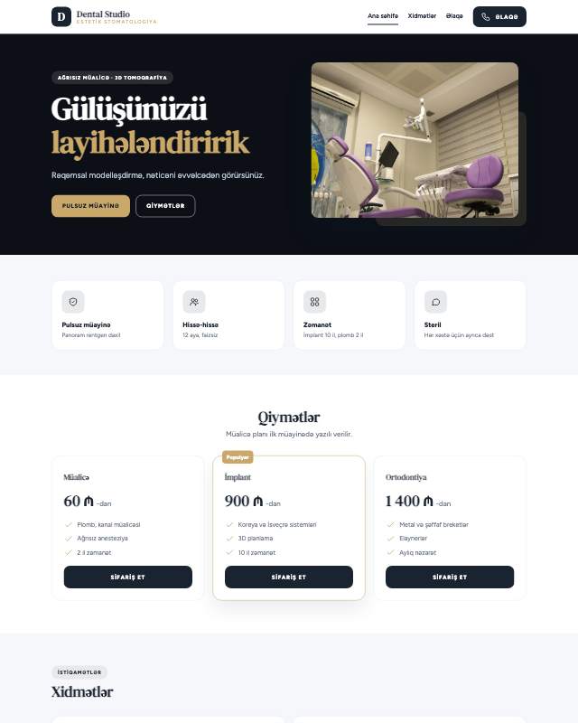 Stomatologiya · Premium sayt dizaynının ekran görüntüsü