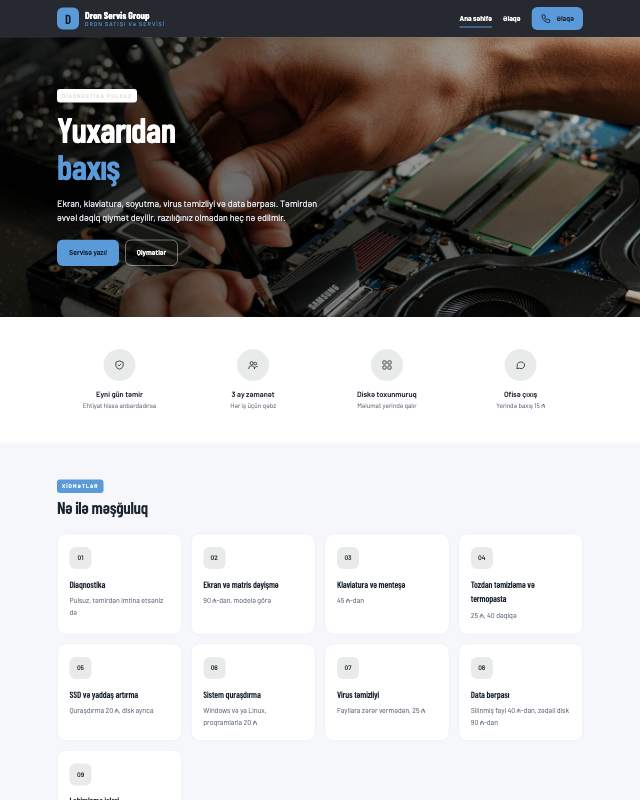 Dron xidmətləri · Minimal veb sayt şablonunun ekran görüntüsü