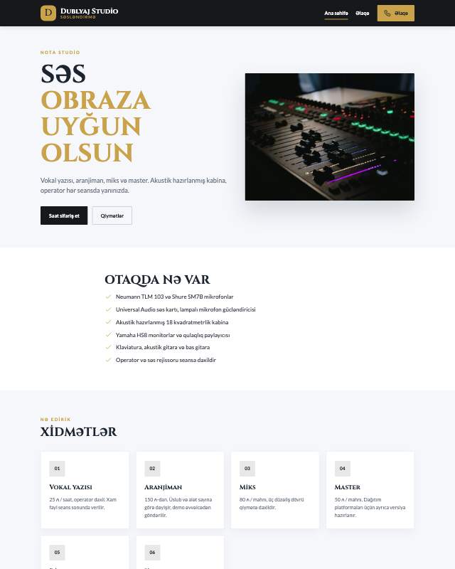 Dublyaj studiyası üçün veb sayt şablonunun ekran görüntüsü
