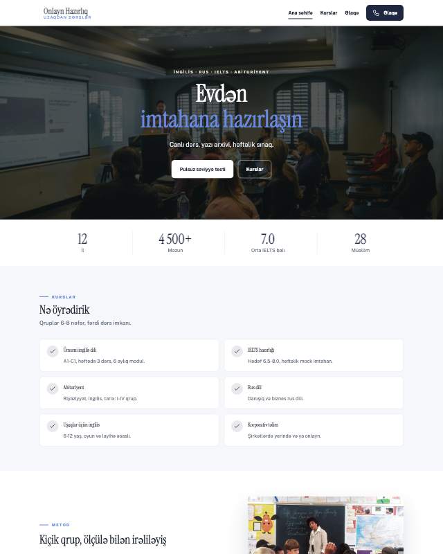 Təhsil mərkəzi · Onlayn veb sayt şablonunun ekran görüntüsü