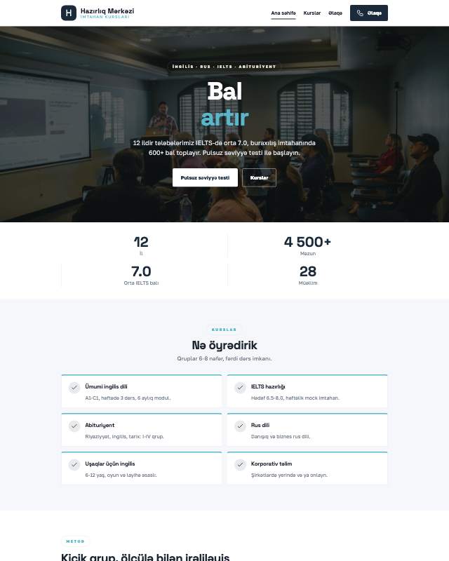 Təhsil mərkəzi · Geniş veb sayt şablonunun ekran görüntüsü