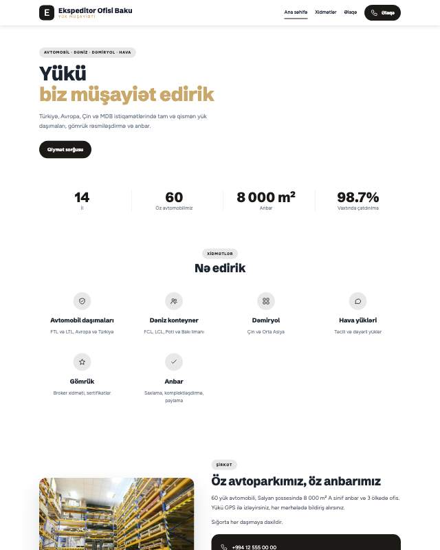 Ekspeditor xidməti · Premium veb sayt şablonunun ekran görüntüsü