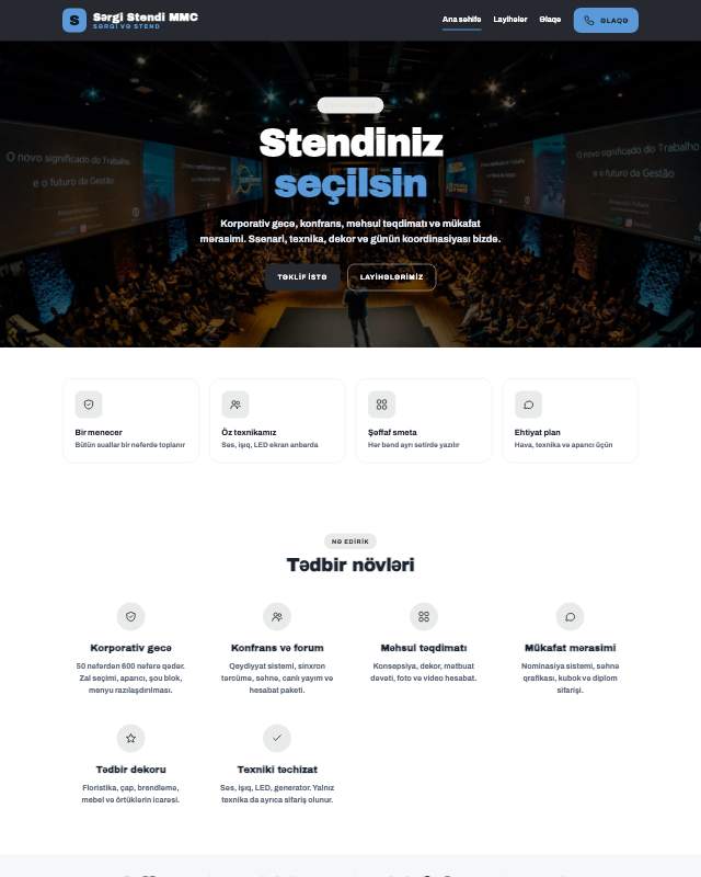 Sərgi stendləri · Minimal veb sayt şablonunun ekran görüntüsü