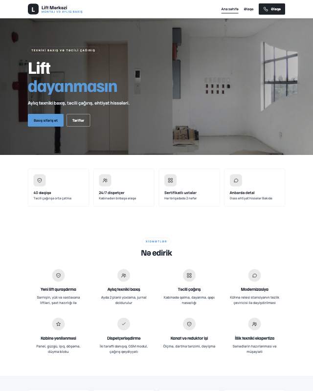 Lift servis · Texniki veb sayt şablonunun ekran görüntüsü