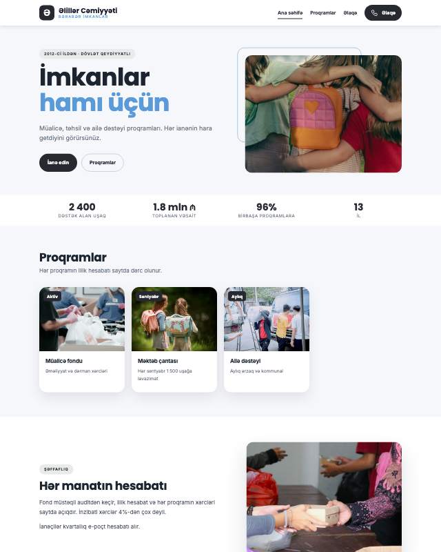 Əlillər cəmiyyəti üçün veb sayt şablonunun ekran görüntüsü