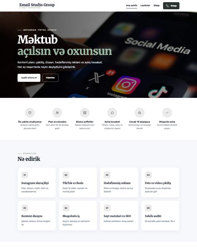 Email marketinq · Sakit sayt dizaynının ekran görüntüsü