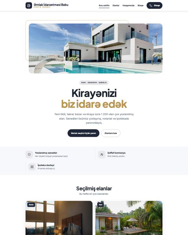 Əmlak idarəetmə şirkəti üçün veb sayt şablonu «Klassik»: ekran görüntüsü
