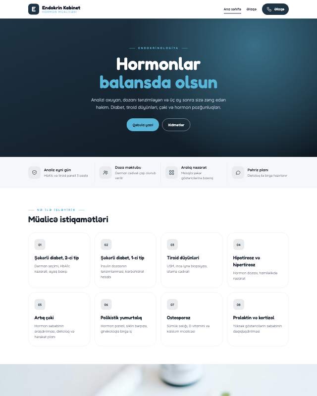 Endokrinoloq · Təmiz sayt dizaynının ekran görüntüsü
