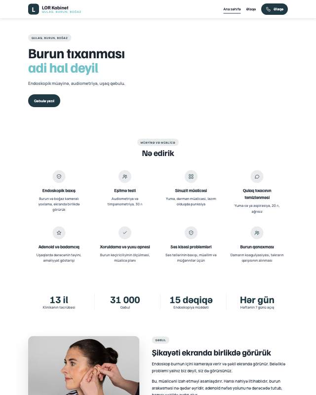 LOR həkimi · Qulaq-burun sayt dizaynının ekran görüntüsü