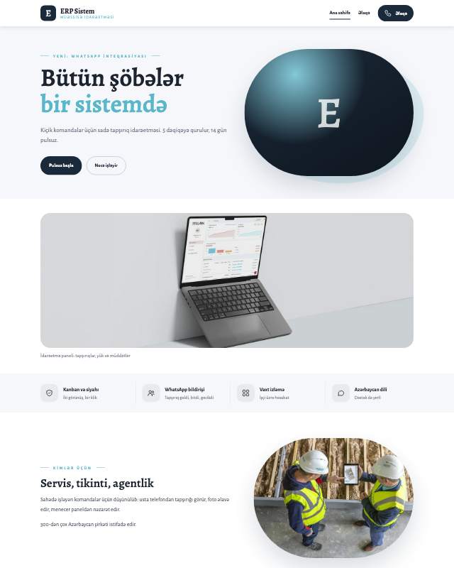 ERP həlləri sayt dizaynının ekran görüntüsü