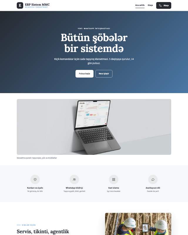 ERP həlləri · Minimal veb sayt şablonunun ekran görüntüsü