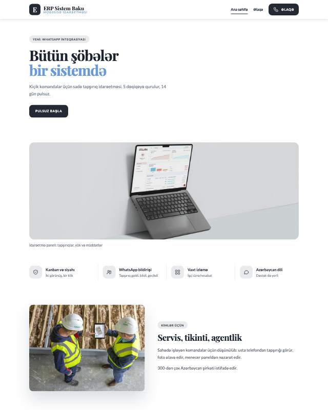 ERP həlləri · Sadə veb sayt şablonunun ekran görüntüsü