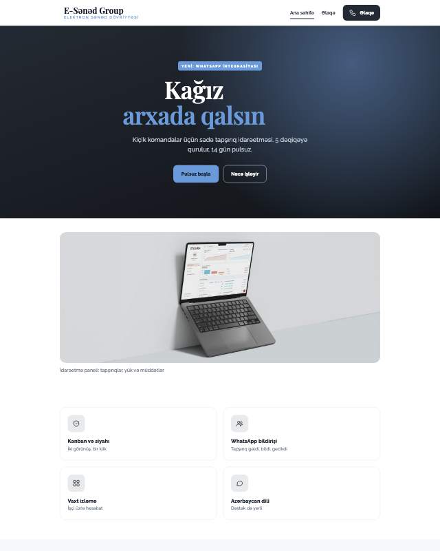 Elektron sənəd · Sadə sayt dizaynının ekran görüntüsü