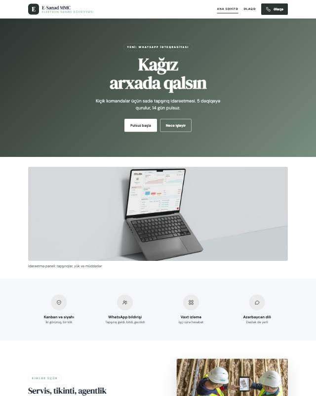 Elektron sənəd · Sakit sayt dizaynının ekran görüntüsü