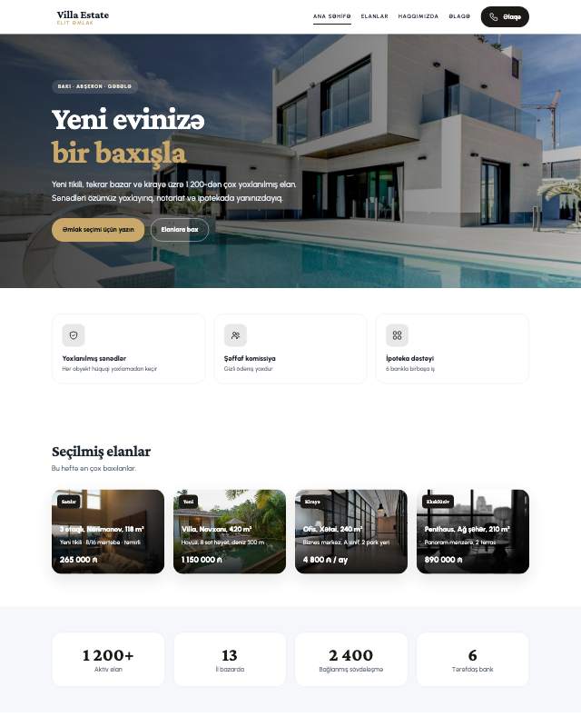 Daşınmaz əmlak · Premium veb sayt şablonunun ekran görüntüsü