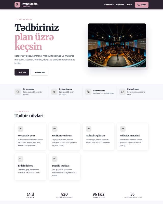 Tədbir agentliyi · Jurnal veb sayt şablonunun ekran görüntüsü