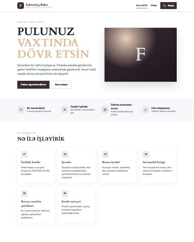 Faktorinq şirkəti üçün veb sayt şablonu «Zərif»: ekran görüntüsü