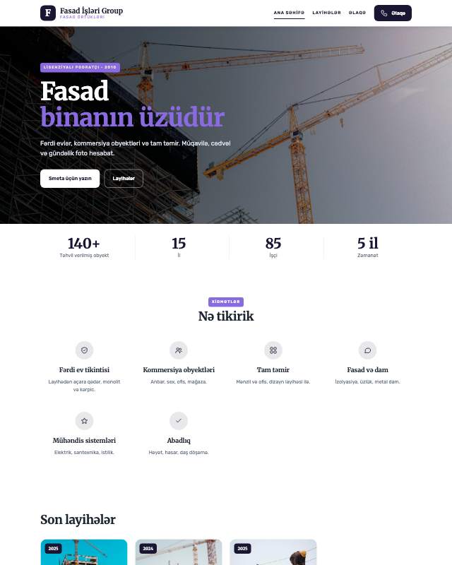 Fasad işləri · Gradient veb sayt şablonunun ekran görüntüsü