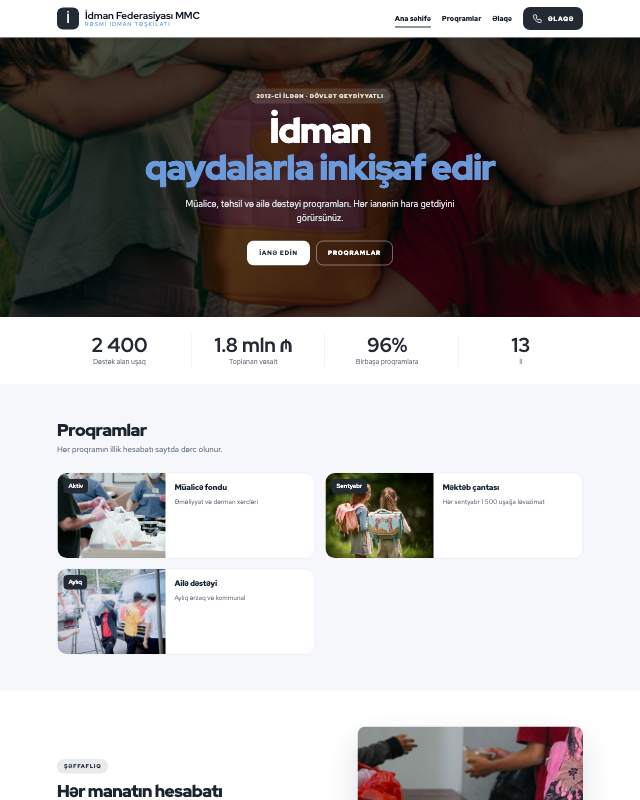 İdman federasiyası · Sadə veb sayt şablonunun ekran görüntüsü
