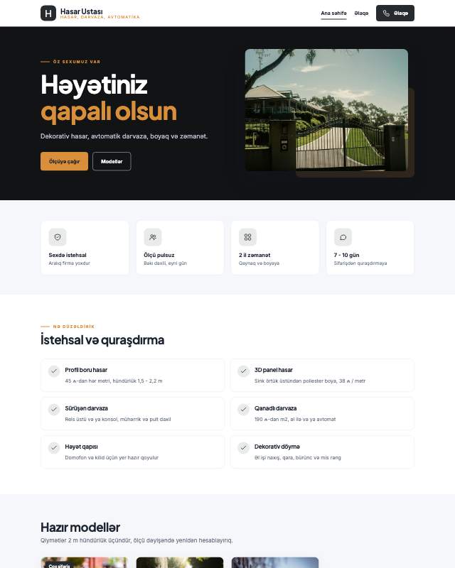 Hasar və darvaza · Metal veb sayt şablonunun ekran görüntüsü