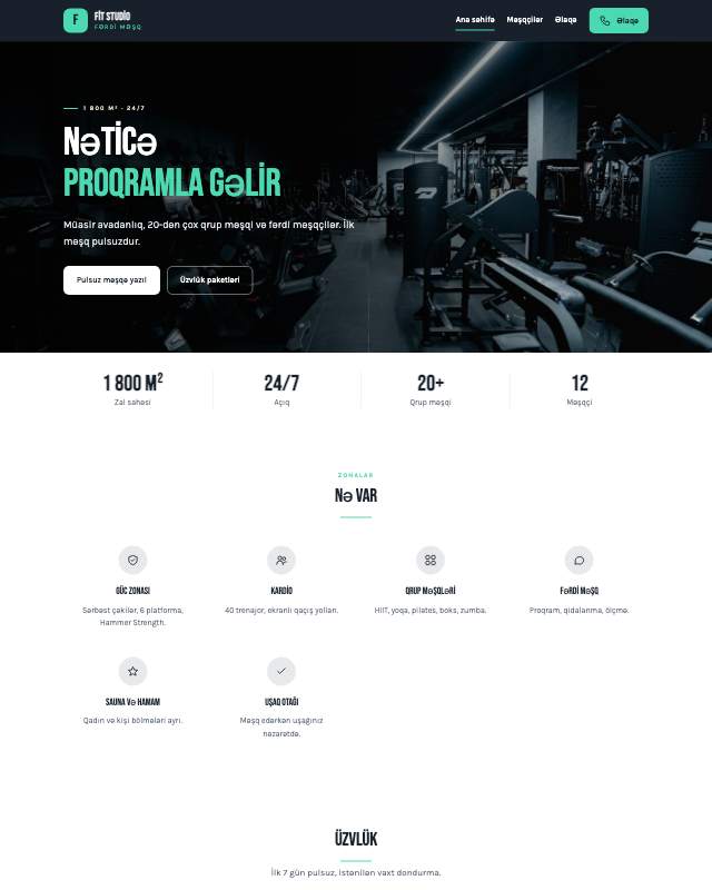 Fitness klub · Modern sayt dizaynının ekran görüntüsü