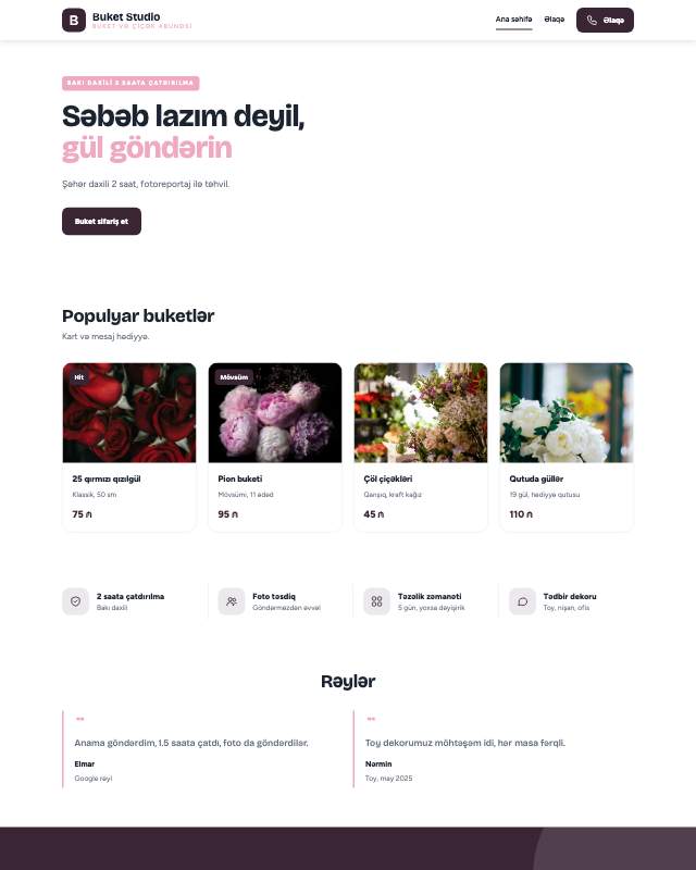Çiçək mağazası · Zərif veb sayt şablonunun ekran görüntüsü