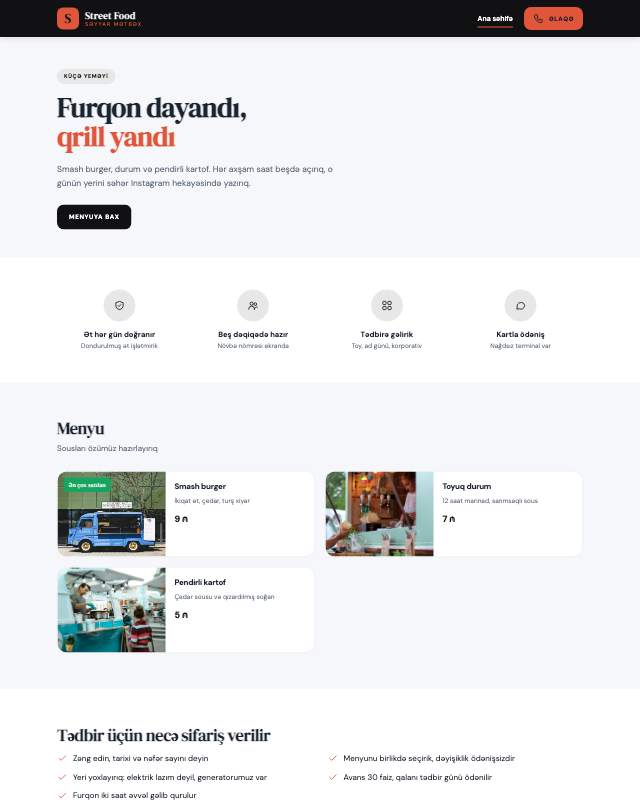 Foodtruck · Kontrast veb sayt şablonunun ekran görüntüsü