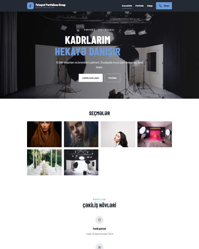 Fotoqraf portfoliosu · Sadə sayt dizaynının ekran görüntüsü