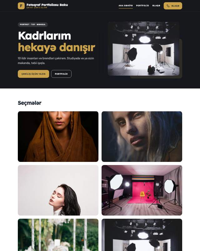 Fotoqraf portfoliosu · Tünd sayt dizaynının ekran görüntüsü