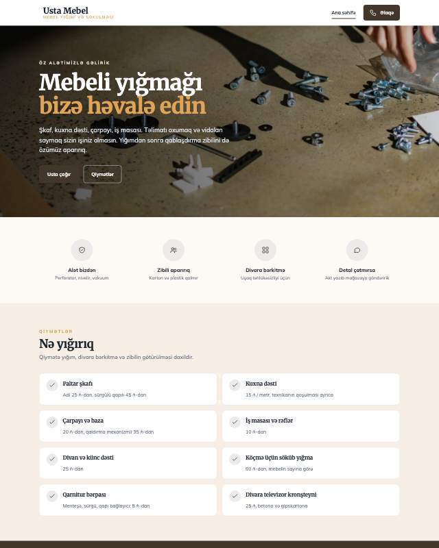 Mebel yığımı veb sayt şablonunun ekran görüntüsü