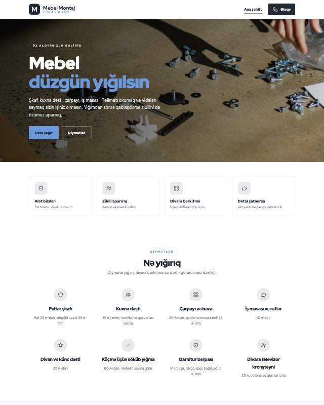 Mebel yığımı · Sadə sayt dizaynının ekran görüntüsü