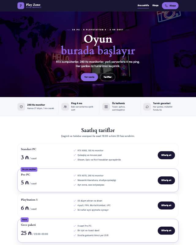Oyun klubu · Gradient veb sayt şablonunun ekran görüntüsü