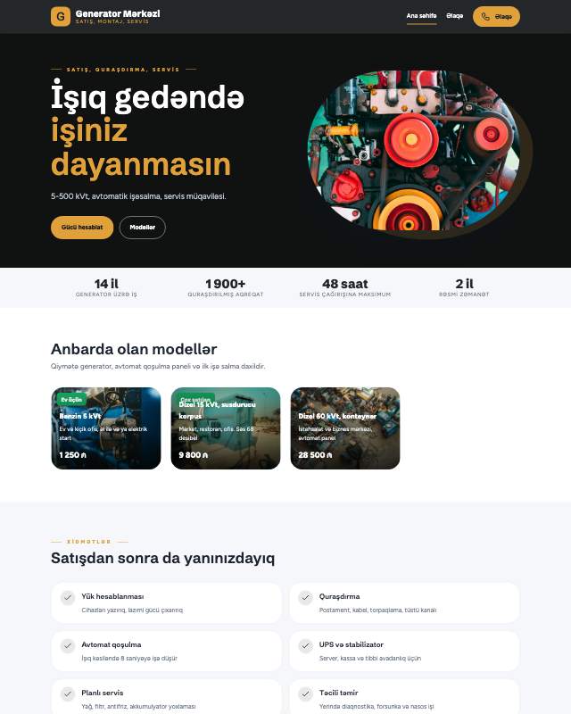 Generator · Enerji veb sayt şablonunun ekran görüntüsü