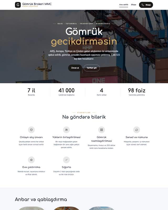 Gömrük brokeri · Premium veb sayt şablonunun ekran görüntüsü