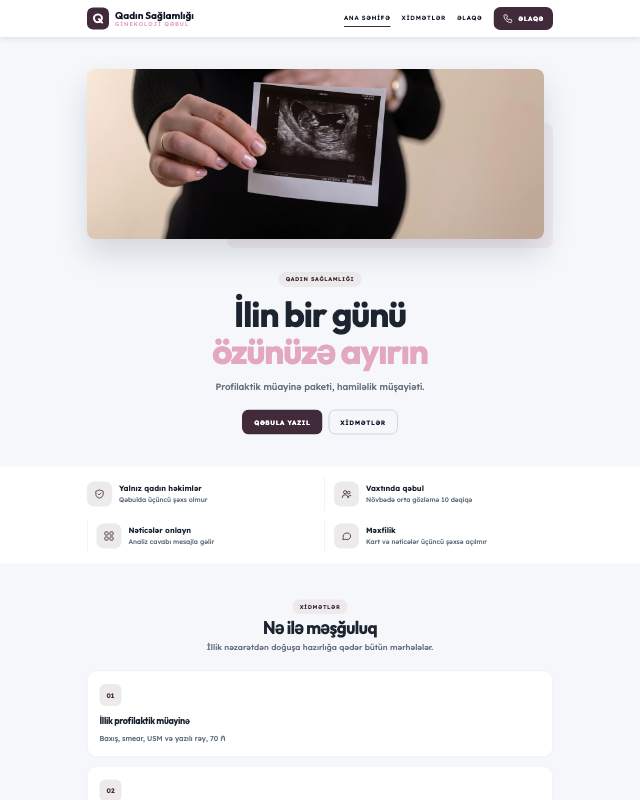 Ginekoloq · Qayğı veb sayt şablonunun ekran görüntüsü