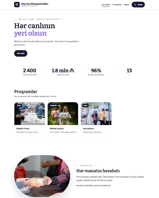 Heyvan sığınacağı üçün veb sayt şablonu «Gradient»: ekran görüntüsü