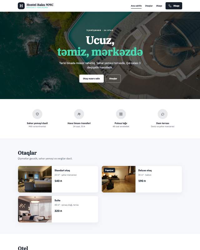 Hostel · Modern veb sayt şablonunun ekran görüntüsü