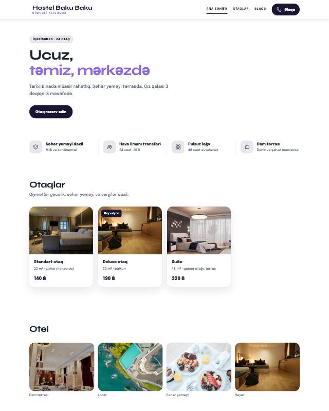 Hostel üçün veb sayt şablonu «Gradient»: ekran görüntüsü
