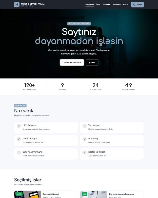 Veb hostinq · Studiya veb sayt şablonunun ekran görüntüsü