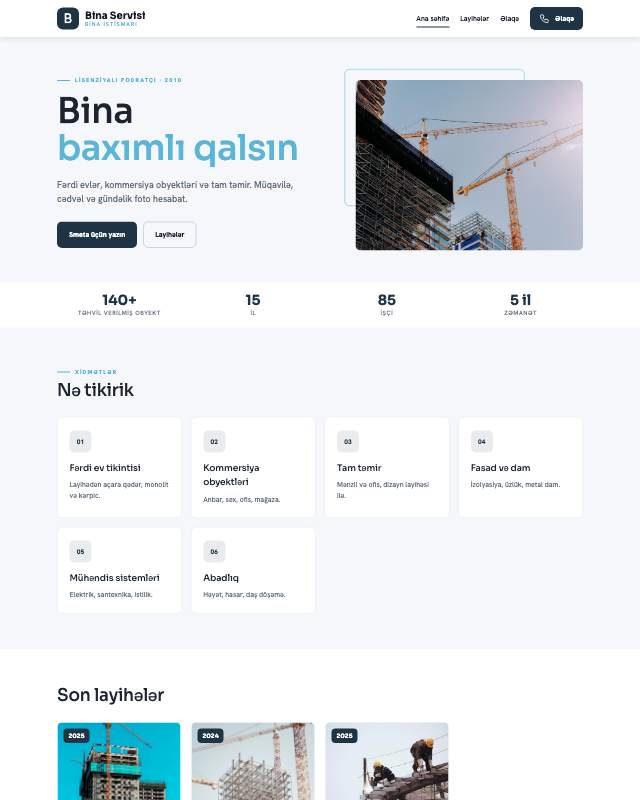 Bina istismarı veb sayt şablonunun ekran görüntüsü