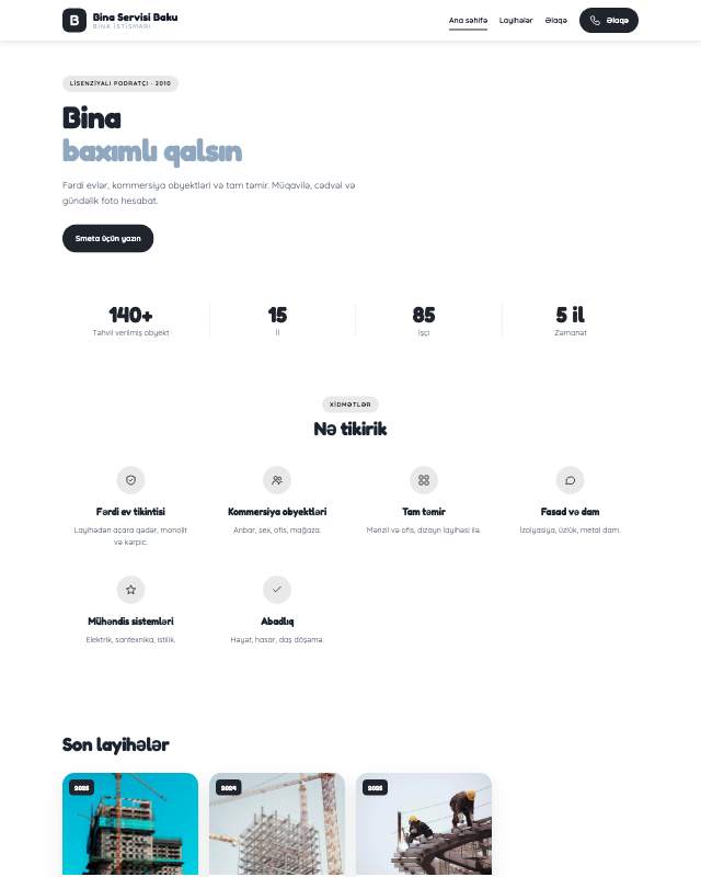 Bina istismarı · Studiya veb sayt şablonunun ekran görüntüsü