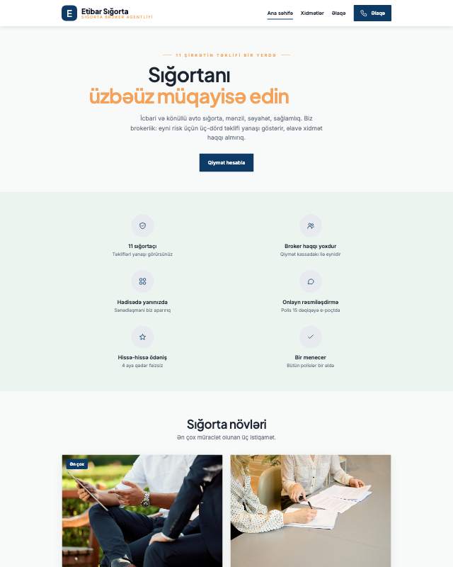 Sığorta agentliyi sayt dizaynının ekran görüntüsü