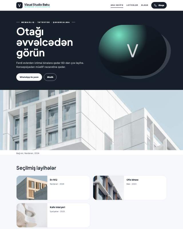İnteryer vizualizasiya · Modern veb sayt şablonunun ekran görüntüsü