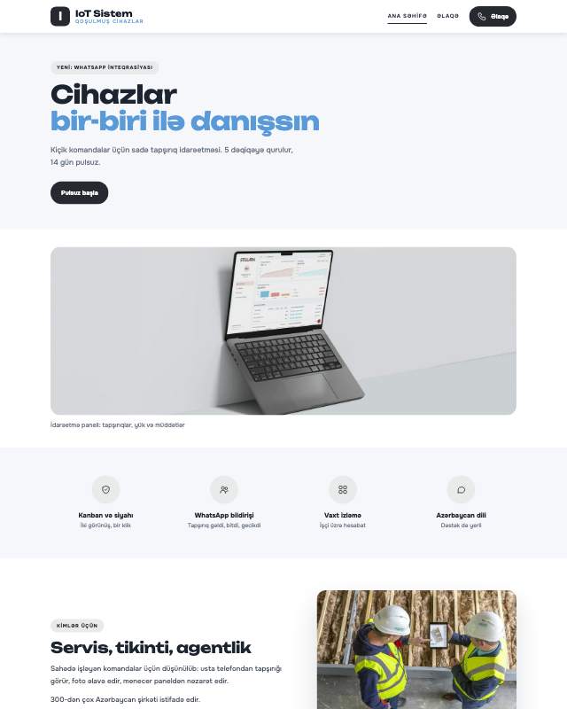 IoT həlləri sayt dizaynının ekran görüntüsü
